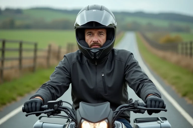 Conducteur équipé sur un quad T3B homologué sur route rurale en France