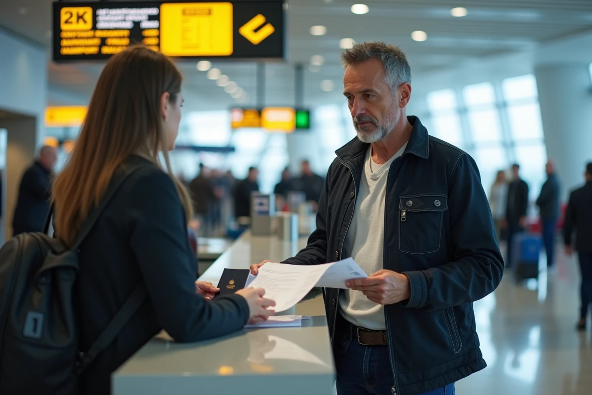 Homme discutant avec un agent à l